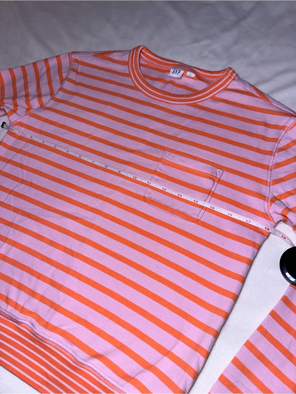 GAP Pink & Orange Striped Pocket Sweatshirt Pullover Size Small - Picture 11 of 12